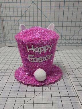 Spring Decor - Easter Bunny Tinsel Hat Table Tree Topper, Pink, NWOT